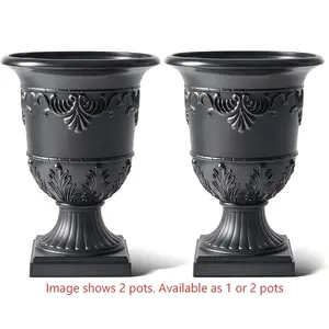 VeriNatural Classic Traditional Plastic Urn Planter – 15"x13", Indoor/Outdoor Flower Pot, Single or Set of 2 for Porch Decor