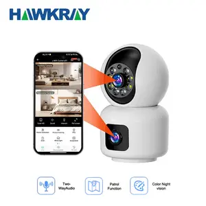 Hawkray 360° Dual Lens Smart Security Camera, 2K HD Camera, 2.4GHz with WiFi, Color Night Vision, Motion Detection for Baby and Pet Monitoring, Support Cloud and SD Card Storage.