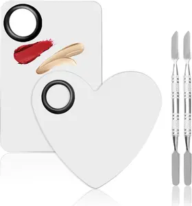 4 in 2 Makeup Mixing Palette Set, 2PCS Stainless Steel Nail Art Palette with 2 Spatula for Foundation, Eyeshadow, Lipstick, and Cosmetic Mixing Tools