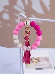 Colorful Beaded Wrist Keychain, Macaron Color Design, Long Tassel, Fashion Accessory, Perfect Gift for Friends & Mom, Keychain Wristlet