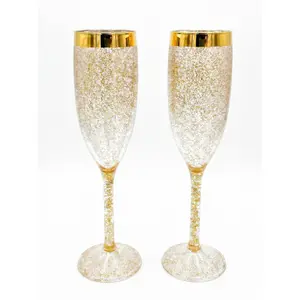 6pcs gold glitter wine glasses, champagne glasses, acrylic stemware, shatterproof and reusable, suitable for weddings, parties, dinners, mimosa bars, anniversaries, birthdays, and Mother's Day, Champagne Wine Cup
