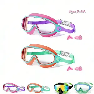 Kids Swim Goggles 2PCS with Nose Cover, Anti-Fog & UV Protection, Wide View Clear Vision Swimming Goggles for Pool & Beach