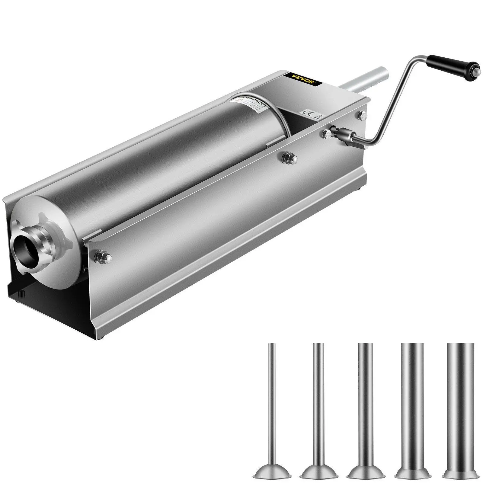 【Summerfinds】VEVOR 7L Manual Sausage Stuffer, 15LBS Horizontal Dual-Speed Meat Stuffer Kitchen Tool, Detachable Durable Cooking Tools, Food-Grade 304 Stainless Steel Metal, 5 Stuffing Tubes for Home Kitchen Restaurant, Hand Crank, Dual Speeds