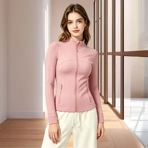 Women's Casual Slim Streamline Zip-Up Jacket, Golden Zipper, With Thumbholes & Pockets outdoorfun