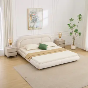[Bellemave] Upholstered Low Profile Platform Bed| Velvet Modern Curved Headboard| No Box Spring Needed| Easy Assembly