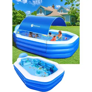 Large Inflatable Pool with Canopy, Seats, and Backrest for Kids and Adults