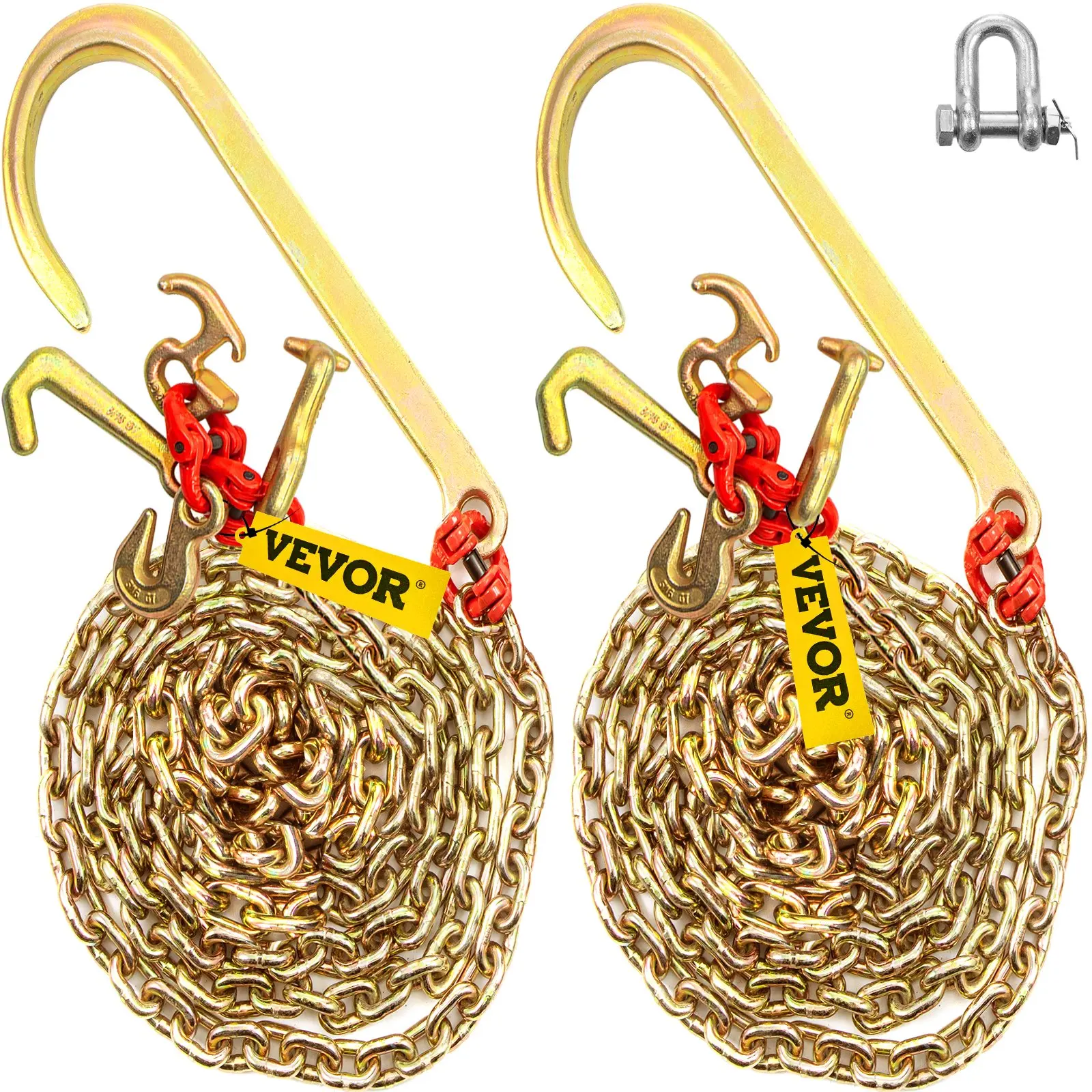 【summerfinds】VEVOR J Hook Chain, 5/16 in x 10 ft Bridle Tow Chain, G80 Bridle Transport Chain, Alloy Steel Chain with 2 G70 J Hooks, 9260 Lbs Break Strength Tow Hooks for Trucks, J Hooks Towing Straps 2PCS