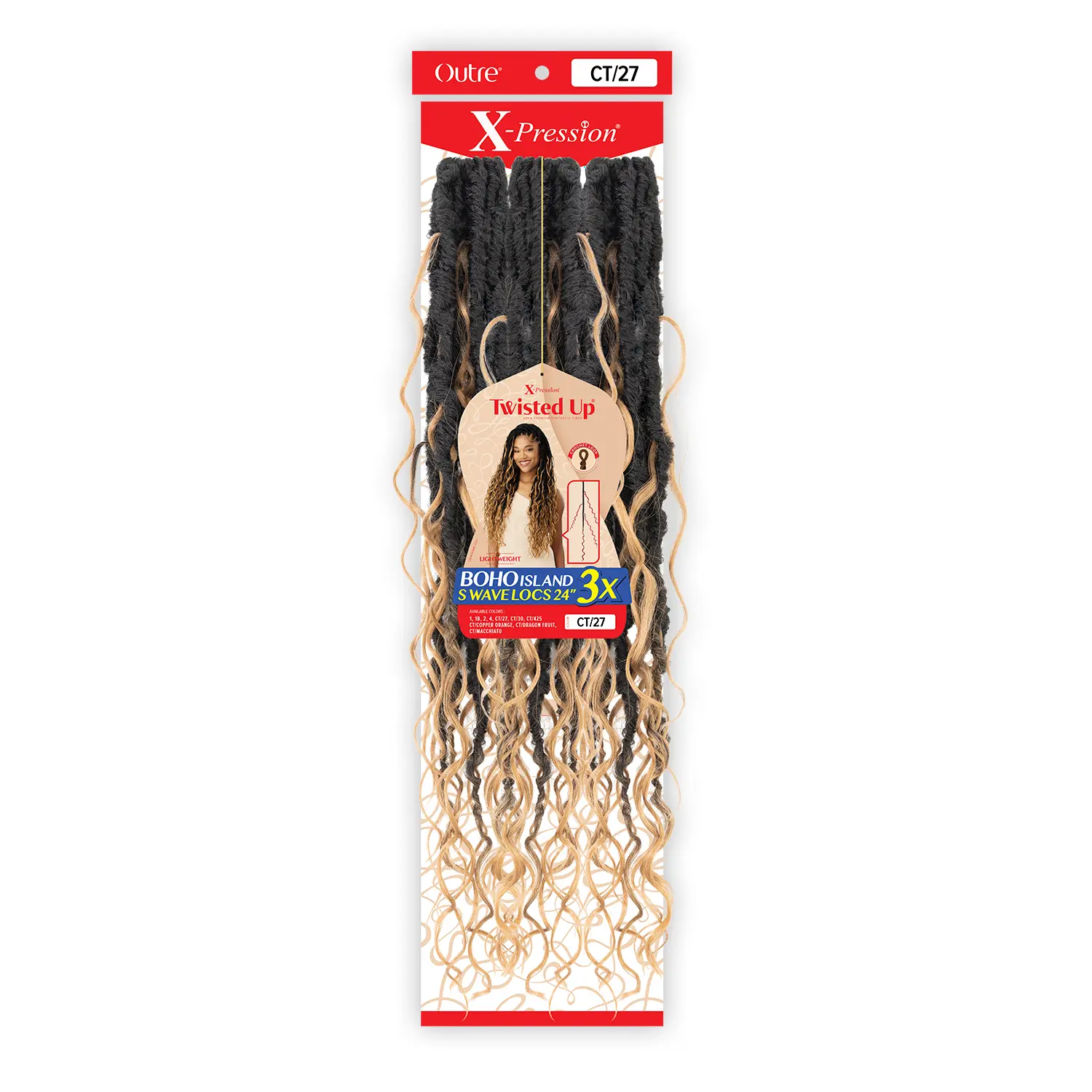 Outre X-Pression Twisted Up 3X Boho Island S Wave Curly Faux Locs - 24in Synthetic Fiber Locs Braiding Hair, 21 Strands DIY Crochet Hair Extensions, Synthetic Fiber Hair