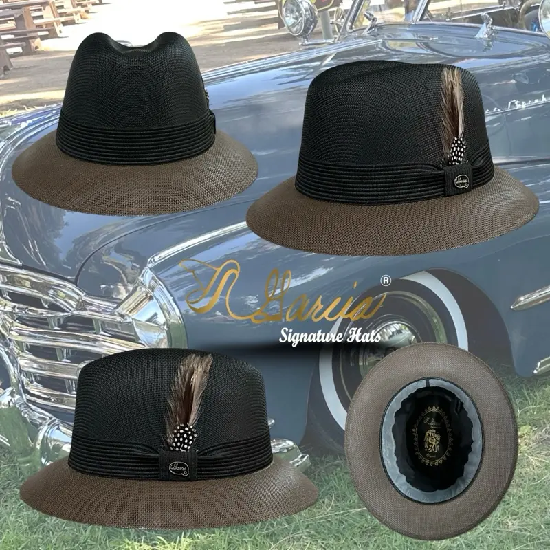 García Signature Classic Black/ Brown Lowrider Derby Hat for Men Women & Kids with Stylish Band & Feather Color Options