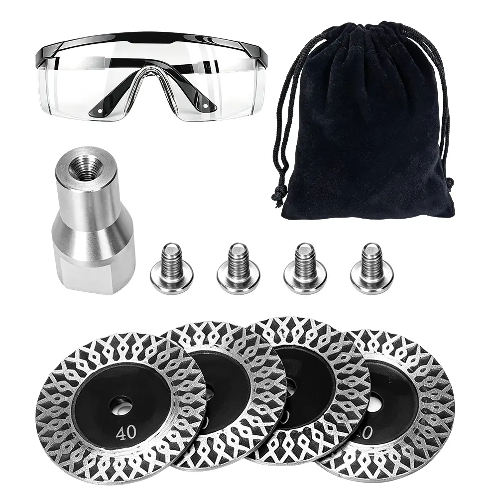 1Set 40mm Diamond Engraving Blade & Saw Kit with Removable Flange (5/8-11 Thread) & 1Pc Safety Goggles & 1Pc Storage Bag for Granite Marble Ceramic PVC Precision Lettering, Multi-Material Carving Tools