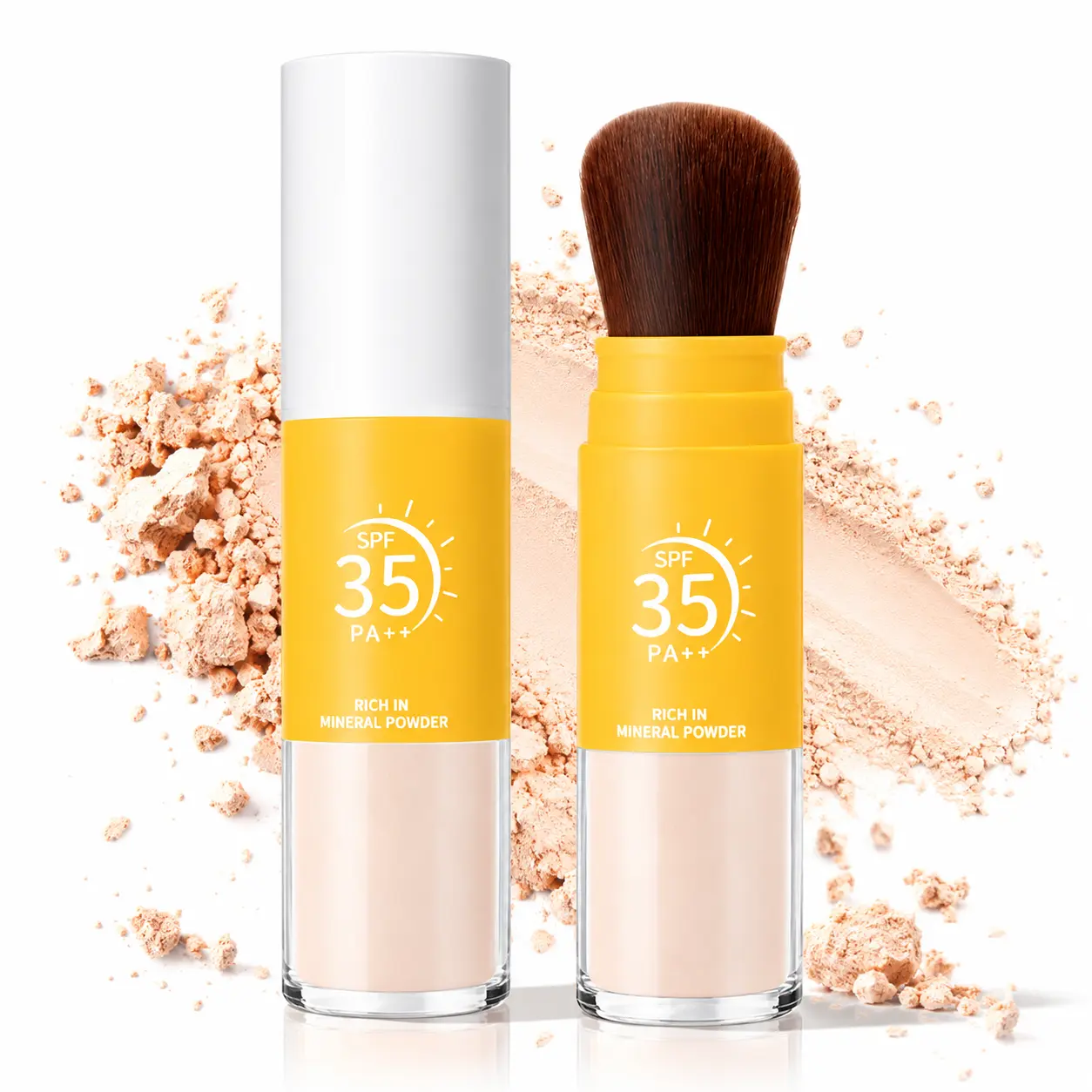 Mineral Powder Sunscreen SPF 35 PA++, Portable Brush-On Face Product with Oil-Absorbing Matte Finish, Lightweight Shine Control & Daily Sun Protection, Makeup Setting Powder