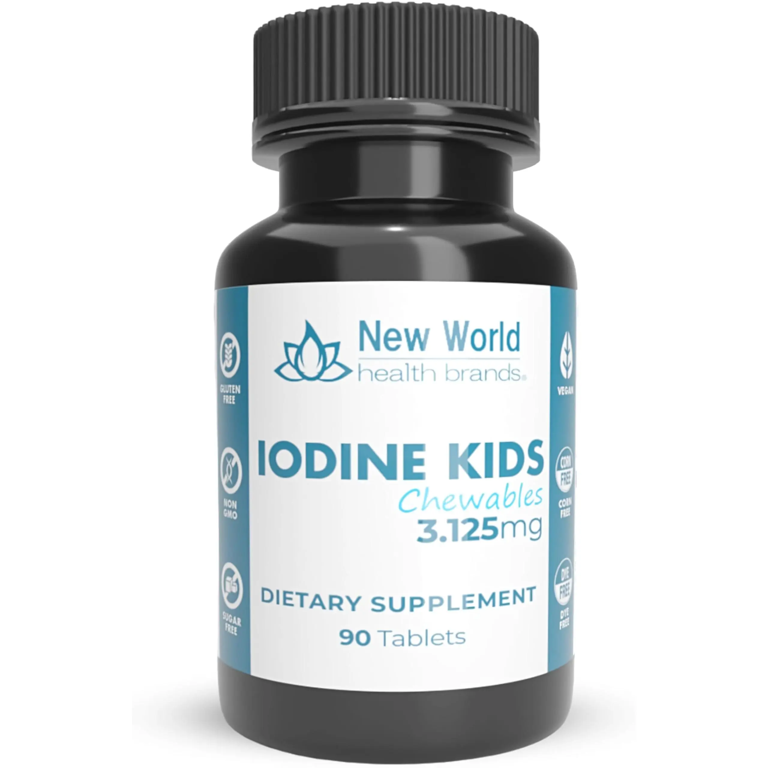 New World Health Brands Kids Chewable Iodine Tablets - 3.125mg | 90 Tablets | Thyroid Health, Metabolic Function, Easy to Swallow