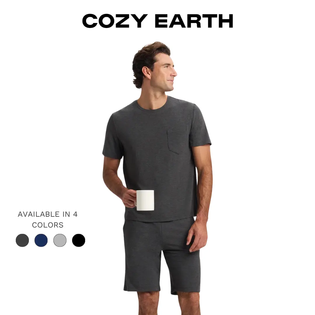 Cozy Earth Bamboo Stretch-Knit Short Sleeve Pajama Set | Ultra-Soft Bamboo Viscose Lounge Set