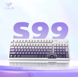 AULA S99 Gaming Keyboard, Wireless Computer Keyboards, Tri-Mode Bluetooth/2.4GHz/USB-C Custom Creamy Keyboard with Number Pad, RGB Backlit Media Knob Cute Programmable Keybaord for PC Gamer