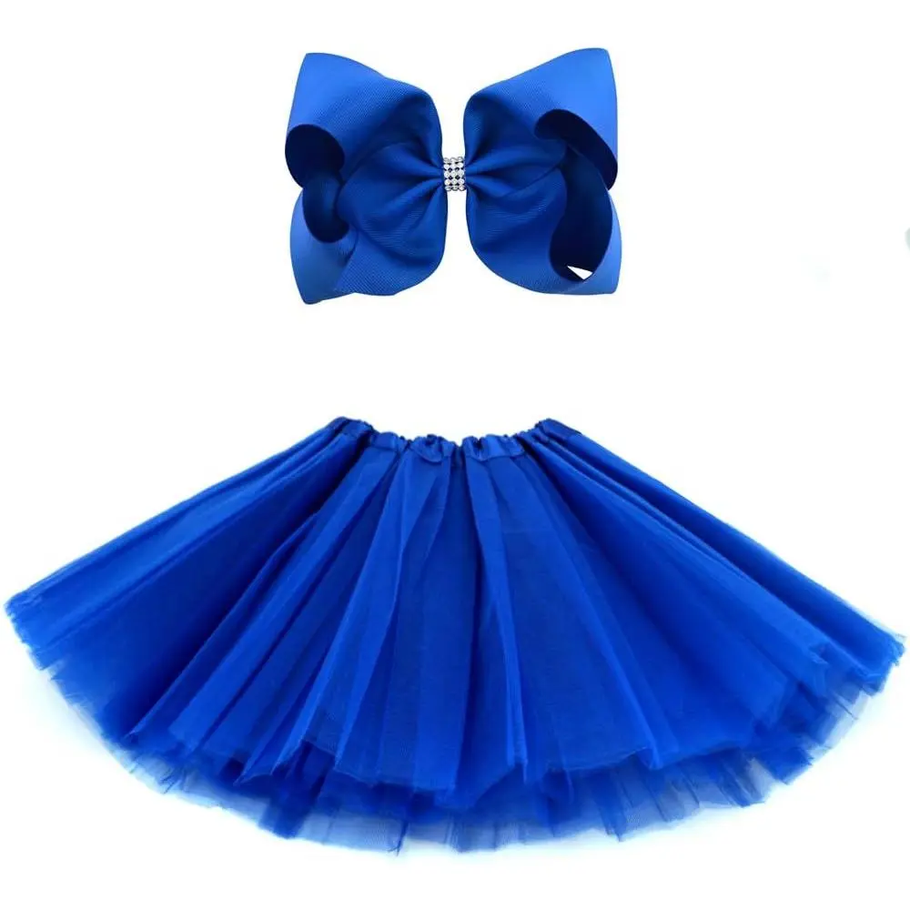 KF5-CPA030 Girls' 5-Layer Polyester Tulle Tutu Skirt with Elastic Waistband, Letter Hairbow, 8 Inch Length for Ballet, Birthday Party Dressing Up, Holiday Dress