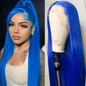 MIRELLE Blue Wig - 13x6 Synthetic Lace Front Wigs for Women - HD Lace Straight Frontal Wig Pre-Plucked with Baby Hair Heat Resistant Fiber 30 Inches 220 Density