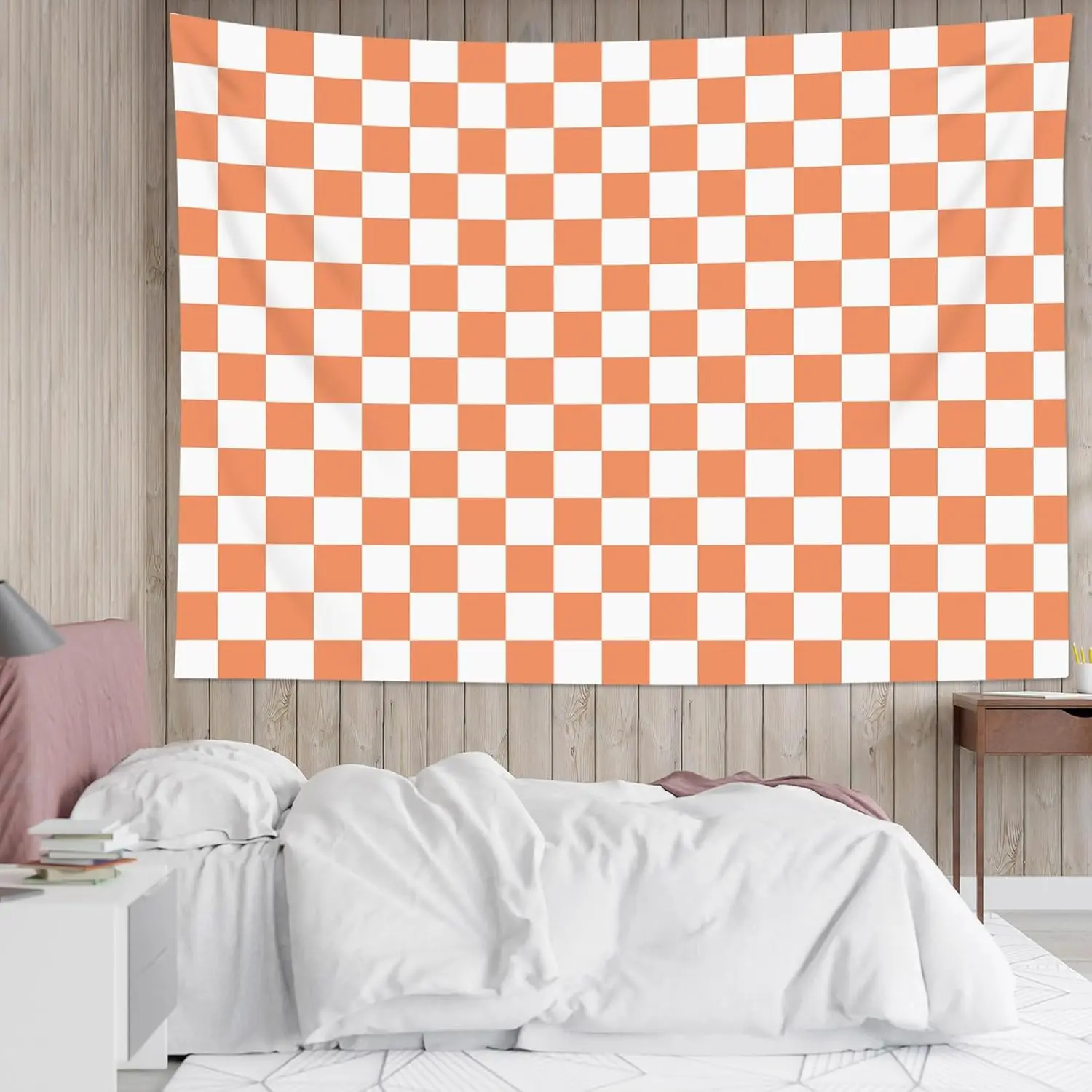 Vintage Checkerboard Retro Tapestry - Orange Grid Pattern Wall Hanging, Wrinkle-Resistant Fade-Resistant Brightening Wall Decor for Bedroom, Living Room Soft Furnishings