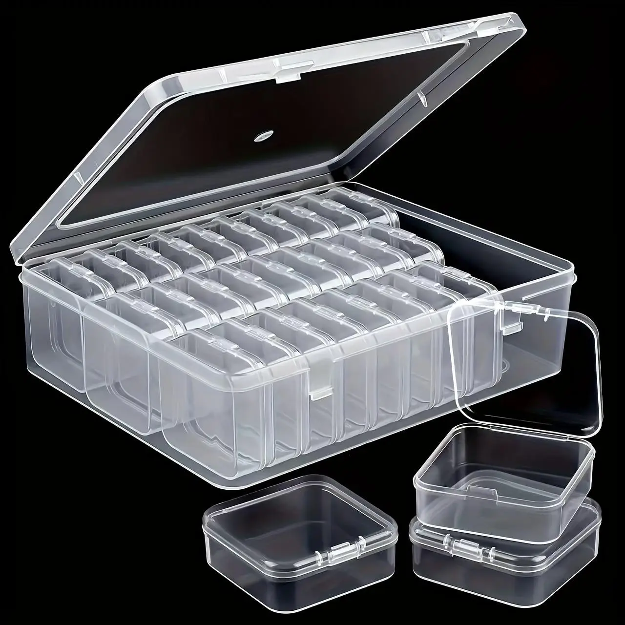 Multifunctional Clear Storage Box Set, Portable Tool Storage Box Set with Lid, Including 1 Large Storage Box & 30 Small Box for Tool, Jewelry