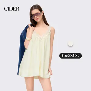 Cider V-neck Floral Lace Oversized Flared Mini Dress