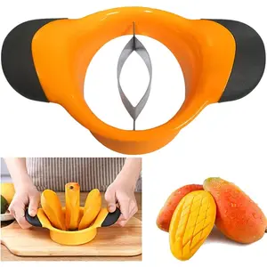 3-in-1 Fruit Slicer/Peeler/Cutter/Splitter/Pitter with Stainless Steel Blade Pit Remover Tool Non Slip Handles Extra Large Fruit Cutter Divider (Orange)