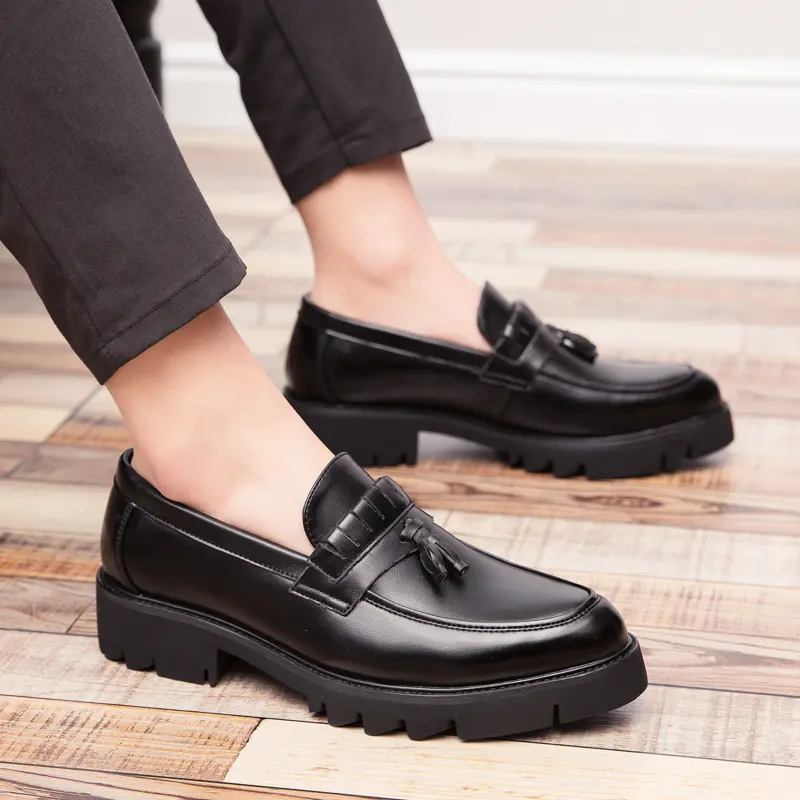 Men’s Minimalist PU Leather Footwear Slip-On Lace-Up Shoes - Rubber Non-Slip Outsole, Thick Sole, Unlined, Luxurious Round Toe, Casual Low Heel, Suitable for Formal Business Office Wear