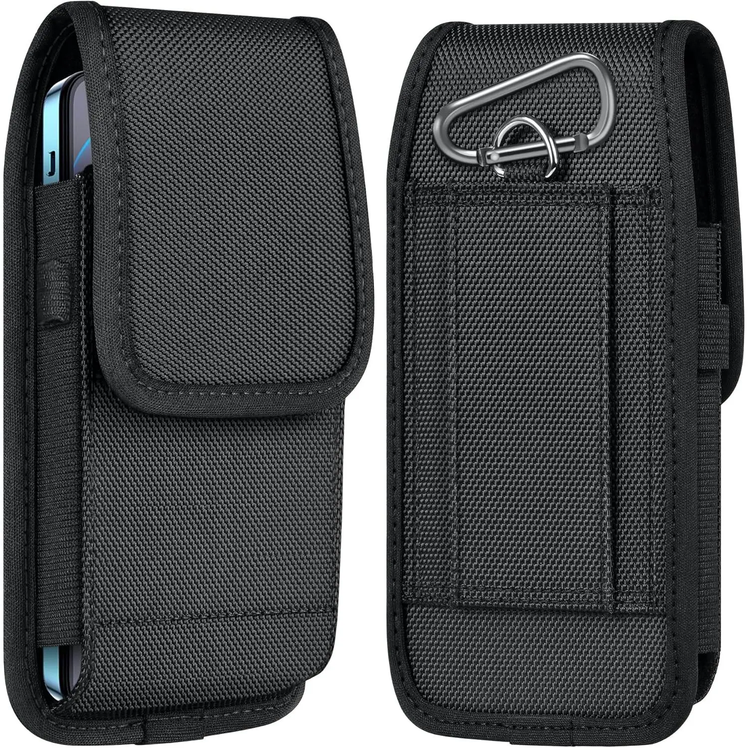 Cell Phone Pouch Nylon Belt Holster Case Compatible with  16 15 14 13 12 11 & Pro Models, XR,  Galaxy S20 S21 S22 S23 S24 S25, Black-L