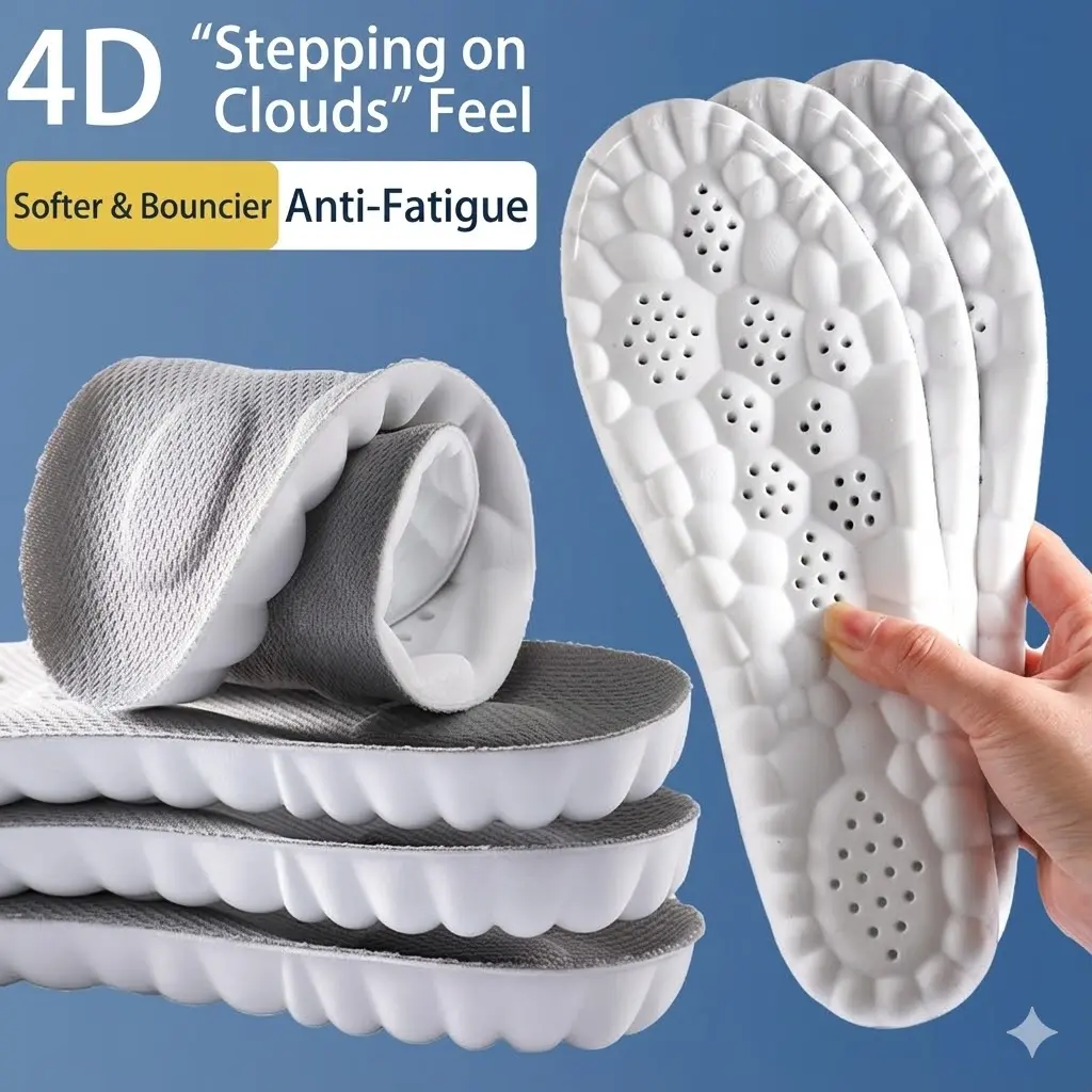 Ergonomic Soft Cushioned Insoles with Breathable Mesh Top - PU Inserts for Anti-Fatigue Massage, Shock Absorption for Work & Casual Footwear, Synthetic, Pu Material