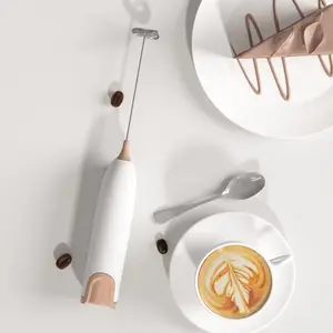 Milk Frother Electric Handheld Foam Maker for Hot Chocolate, Latte Macchiato, Milkshakes, Cappuccino, Battery power, Stainless Steel (khaki)