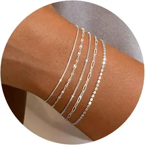 Silver Bracelet Set-dainty 14K silver bracelets, waterproof, trendy minimalist, small thin bracelets for women, gift