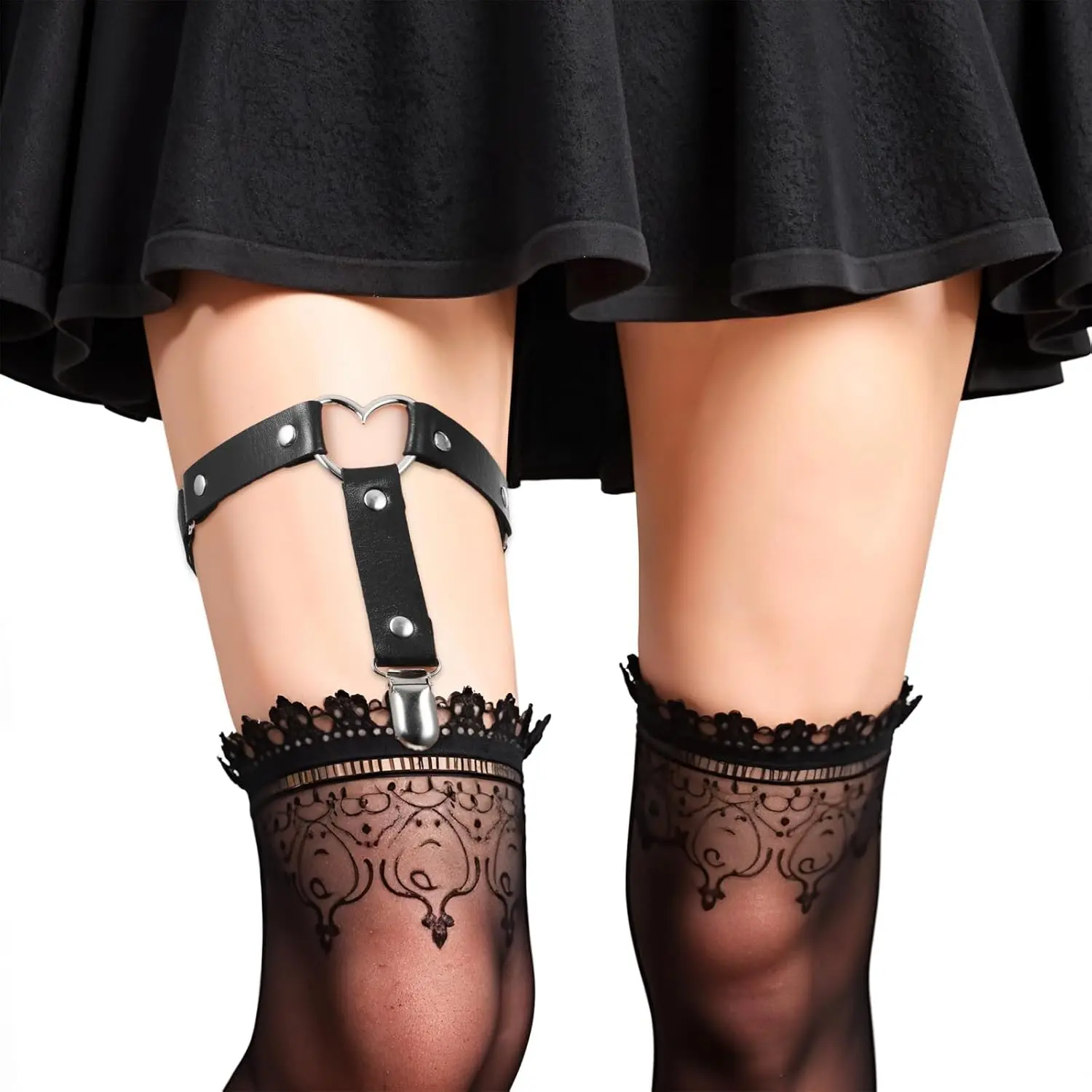 2 Pcs Leg Garter Adjustable Love Heart Garter Belts For Women Thigh Garter With Buckle Anti- 2 Pcs Leg Garter Adjustable Love Heart Garter Belts For Women Thigh Garter With Buckle Anti-