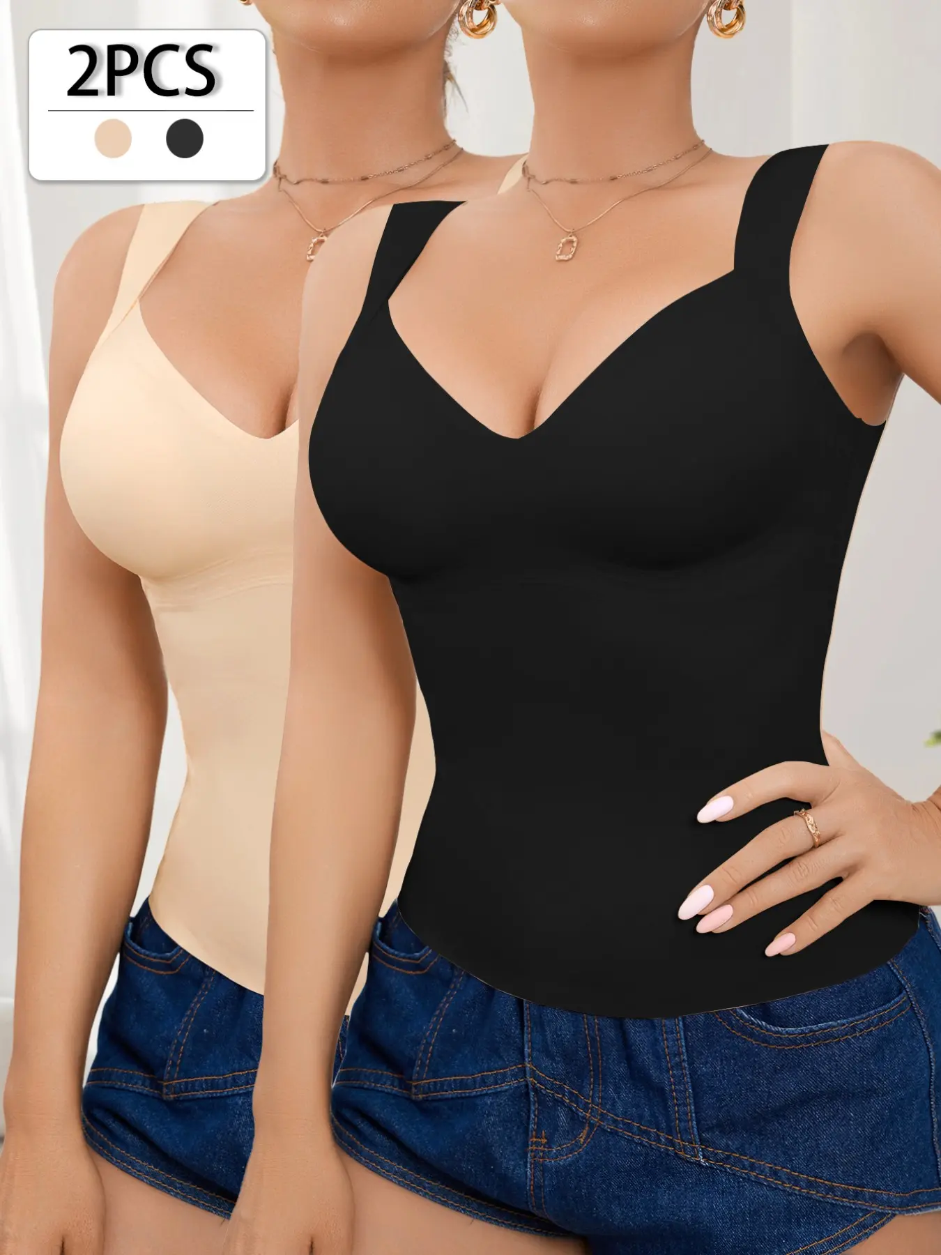 1 or 2-Pack Women's Underwear Seamless Shapewear Tank Top, Tummy-Control Waist-Cinching Top, Molded-Cup Body-Sculpting Vest, Basic