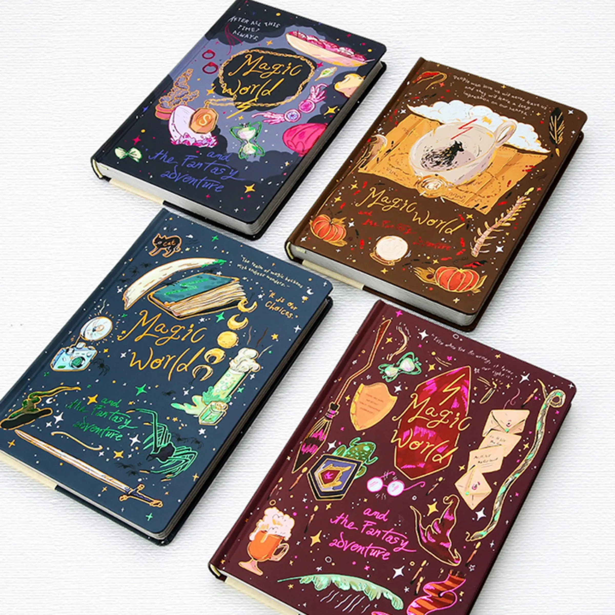 Magic World Handbook, 4 Counts/set Creative Vintage Portable Literary Diary, Ultra-thick High-quality Exquisite Diary, Suitable for Daily Office Study, Aesthetic Notebook