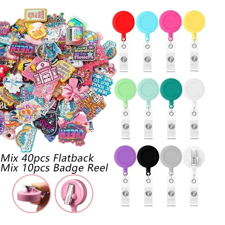 Random 50pcs Kinds of Acrylic Rotating Alligator Clip Set - Including 40pcs Random Acrylic + 10pcs Rotating Alligator Clip, Fashion Hair Accessories, Mixmatch In Seconds, Flatback Clips