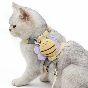iHubei Cat Bee Adjustable Cat Harness & Leash Set - Escape Proof, Adorable, Soft Comfortable, Lightweight Pet Walking Harness- Sturdy Lock Anti-Breaking Not Strangling Stress Free for Safe Walks Collars for Small Medium Large Cats