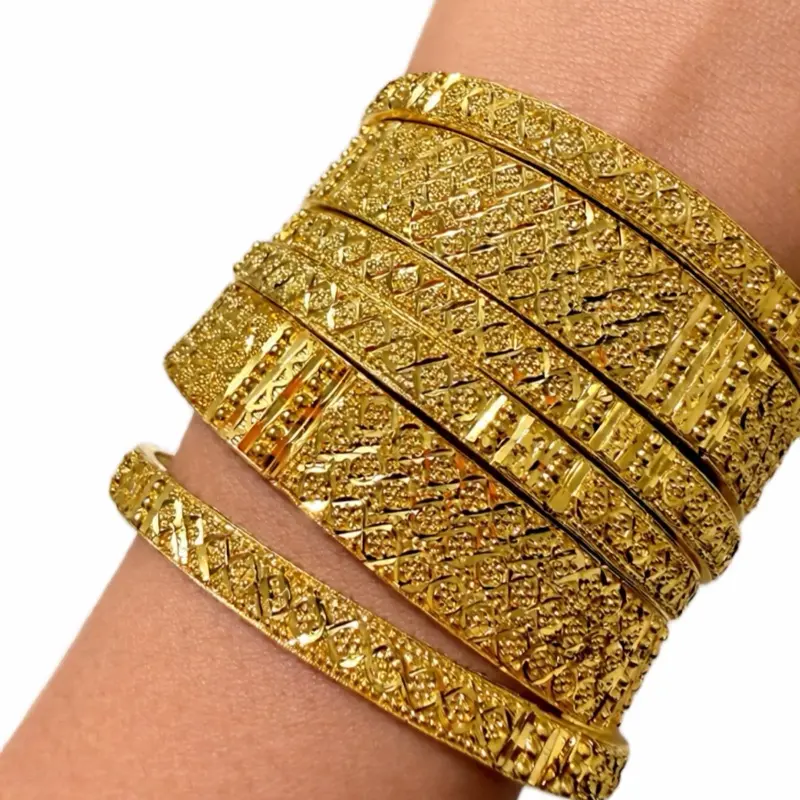 Gold Plated Bangle Set - 6pcs Elegant Durable Design with 2 Big & 4 Small Sizes for Casual & Formal Wear Exquisite Trendy Bracelet
