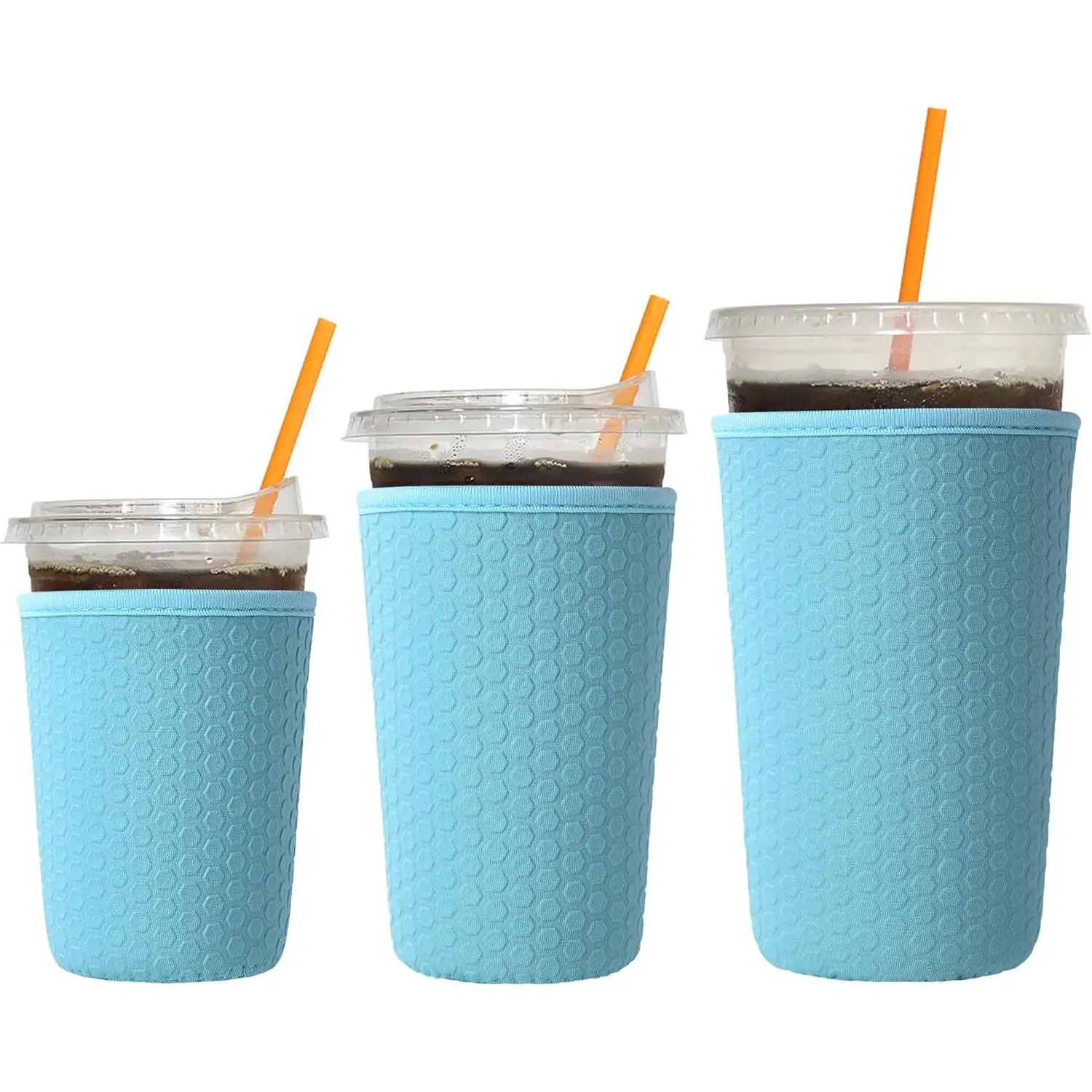 3 Pack  Iced Coffee Sleeves - Solid Color Insulator Sleeve for Cold Beverages, Non-slip Neoprene Coffee Cup Holder (Light blue)