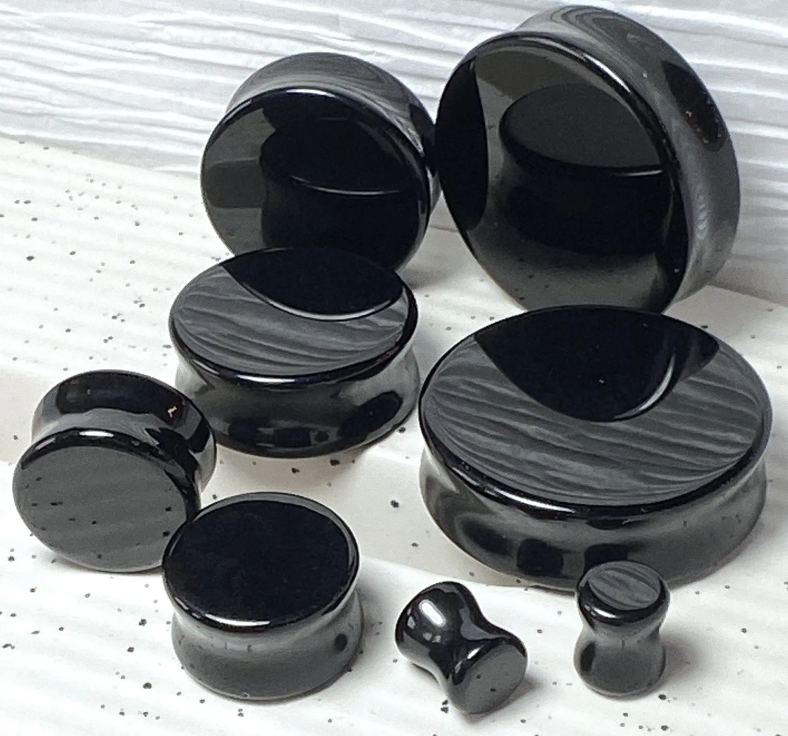 PAIR Black Flat Glass Double Flare Plugs Gauges Earlets Body Jewelry