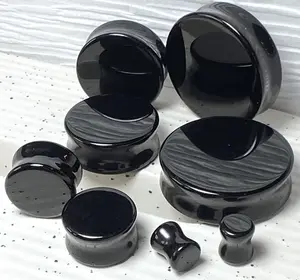 PAIR Black Flat Glass Double Flare Plugs Gauges Earlets Body Jewelry