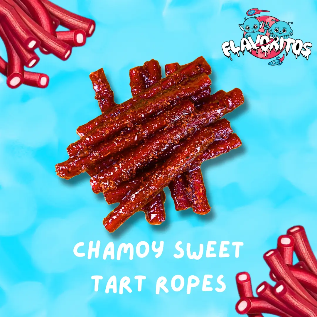 Chamoy Cherry Sweet Tart Ropes- Flavoritos Sweet and Chili Gummy Candy Snack Chewy Spicy Bonbon Chamoy Cherry Sweet Tart Ropes- Flavoritos Sweet and Chili Gummy Candy Snack Chewy Spicy Bonbon