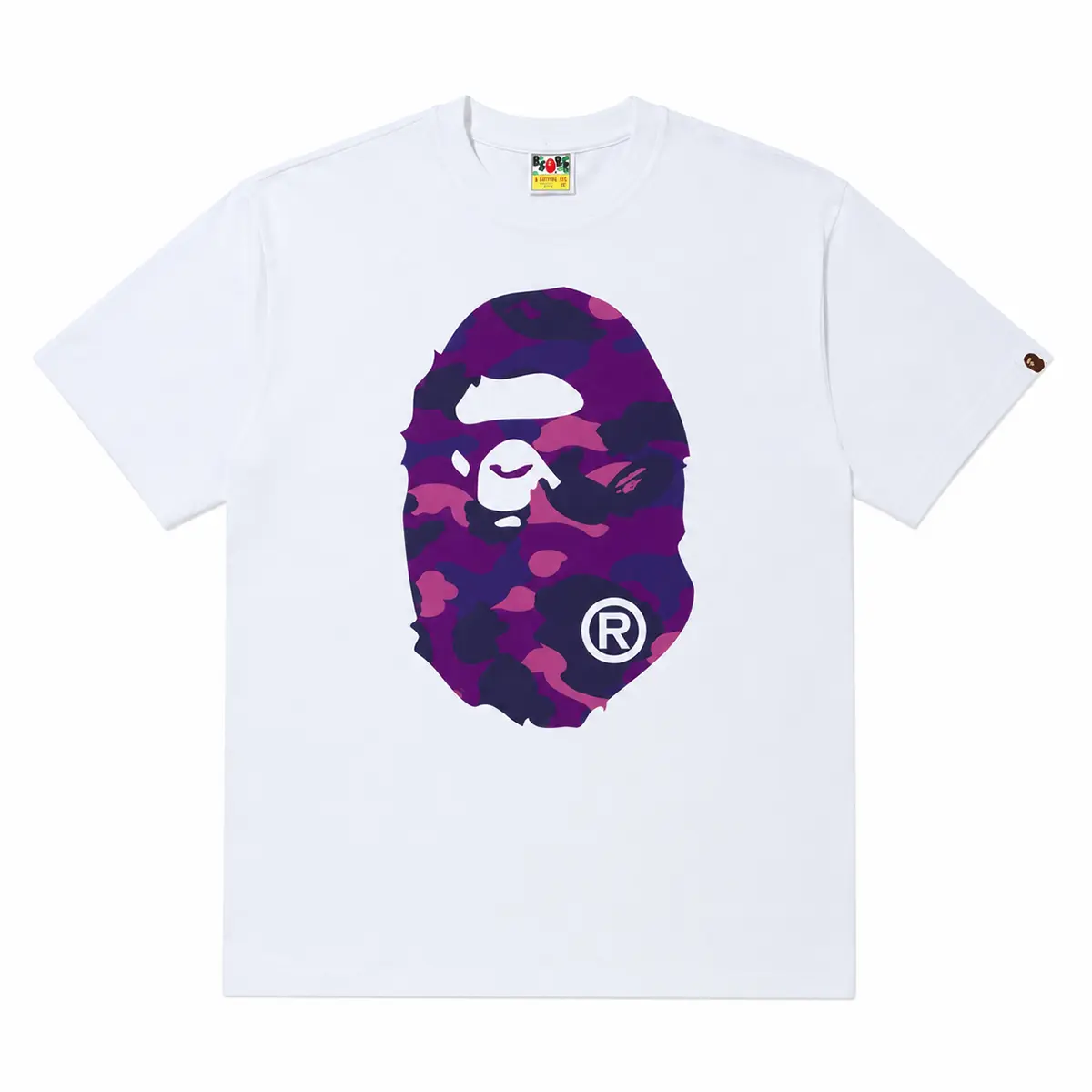 (Retail $135) (Run small) BAPE Color Camo Big Ape Head Tee White/Purple