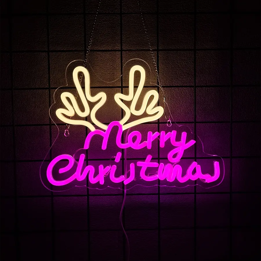 Merry Christmas Neon Sign - Christmas LED Neon Decorative Lights, perfect for wall decor, home styling, holiday parties, bedrooms, living rooms, and commercial bar/shop displays. USB-powered.