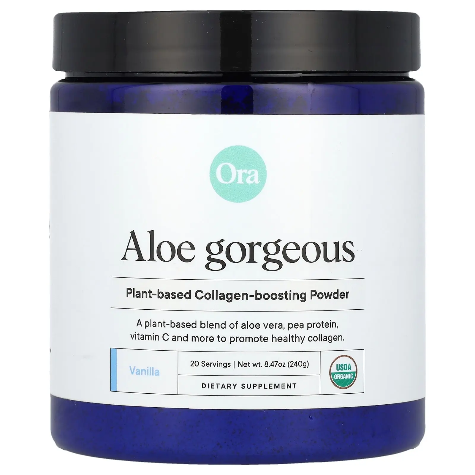 Ora Aloe Gorgeous, Plant-Based Collagen-Boosting Powder, Vanilla , 8.47 oz (240 g)