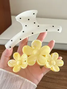 2-Piece Sunflower Gentle Polka Dot Hair Clips, Casual Milk Gradient Floral Design, Four-Season Fashion Accessories, Stylish Hair Grips