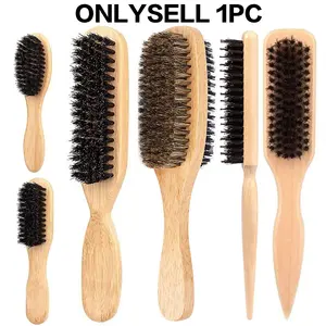 1pc Double-Sided Hair & Beard Brush – Soft & Hard Nylon Bristles, Detangling & Scalp Massage Hair Styling Brush, Oil Distribution Grooming Tool for Men, Barber Salon & Home Use, Portable Travel Beauty Tool, Detangling Hairbrush