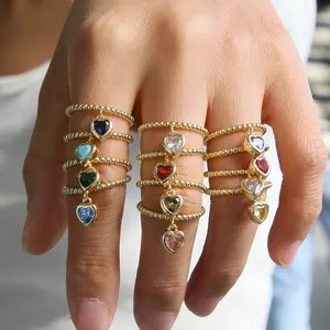 Initial Birthstone Rings for Women - Ring Adjustable Stackable Rings Dainty Heart Cubic Zirconia Letter Ring Birthday Birthstone Jewelry Gift for Mother Wife Daughter