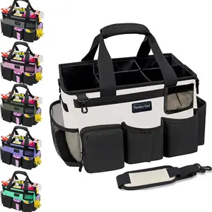 Multi-color wear-resistant cleaning bag with 5 foldable compartments and durable shoulder strap for cleaning car cleaning tool storage bag