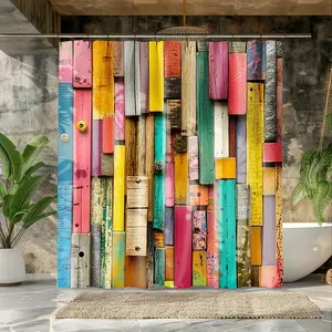 1pc  A Single Piece of a High-Definition Digital Print Shower Curtain Made of Polyester Fabric, Featuring a Colorful Square Design, Suitable for Indoor Bathroom Use And Home Enhancement, Bathroom Accessory