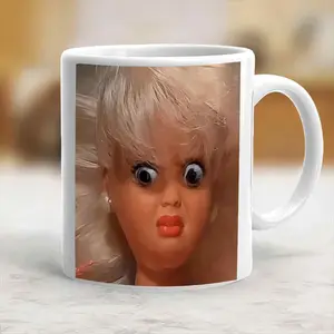 Printed Funny Disgusted Doll Face Meme Tired Ceramic Coffee Mug, Reusable Beverage Cup for Drinks - scs16378
