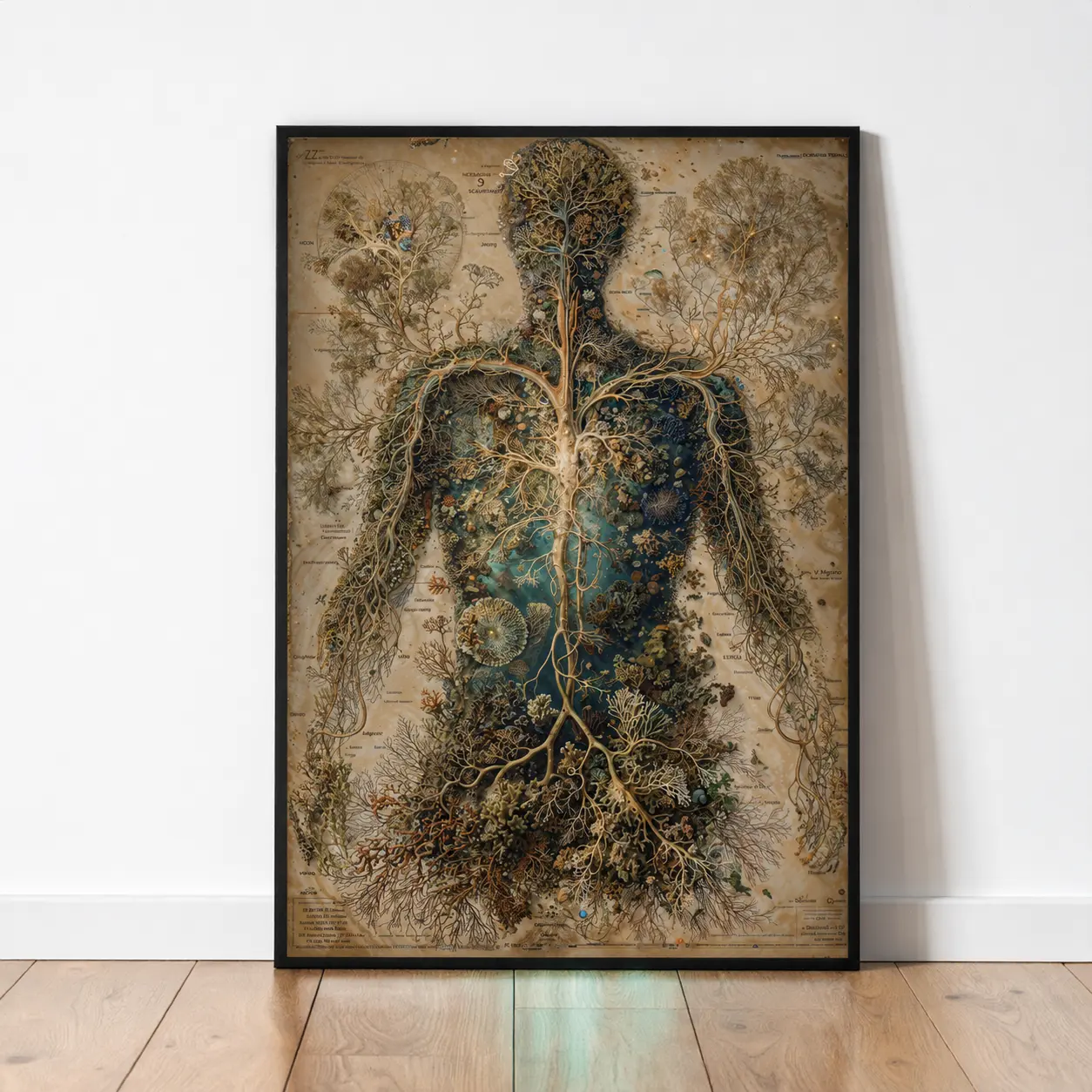 Unframed Print Only - Vintage Tree of Life Human Anatomy Poster, Botanical Nature Vascular System Wall Art, Coral Roots Body Diagram Print