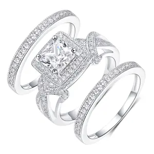 GEMSME White Golden Plated Stacking Ring with Sparkling Cubic Zirconia Engagement Wedding Anniversary Band Valentines Day Gift